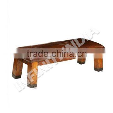 Industrial vintage bench/ wooden leather bench/ Industrial furniture