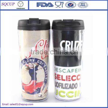 Promotional DIY Color changing double wall plastic insulated travel or coffee mug with paper insert