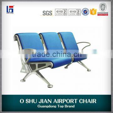 3-seater leather waiting chair beam seating with cushion