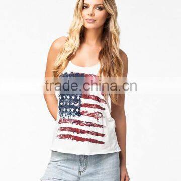 MOQ 12 pcs 2016 latest fashion design white printed sexy women tank top