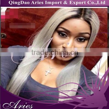 Sexy grey Synthetic Lace Front Wig Glueless wavy black to gray Heat Resistant hair Wigs