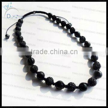 Cheap black glass Shamballa necklace