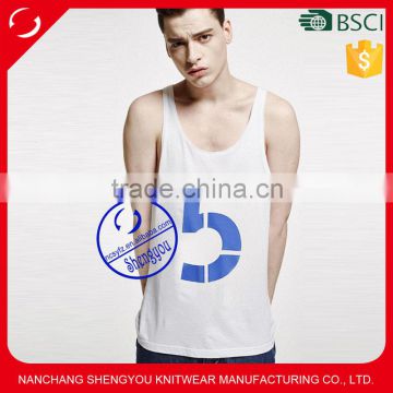 Custom wholesale polyester cotton mens printed stringer tank top