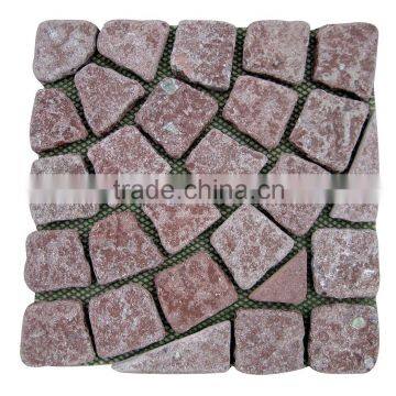 6 sides natural split red porphyry and tumbled backing with mesh