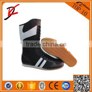 Lace Up High Top Professional Genuine Leather Boxing Shoes Sport Boxer Boots Light Weight for Men Black