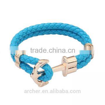 Popular Punk Style Fashion Red & gold filled Braided Leather Wholesale ccb Clasp Braided Leather Bracelet,gold bracelet