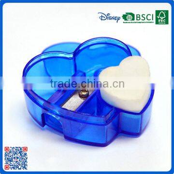 2016 Hot sell school plastic sharpener for children with rubber