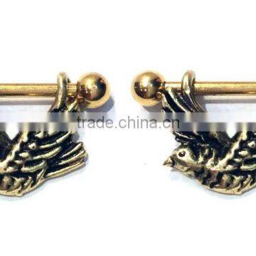 Sparrow Nipple Piercing Gold Plated Nipple Bar