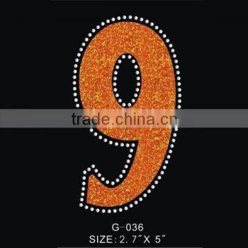 Number 9 with golden glitter material laser cut heat transfer