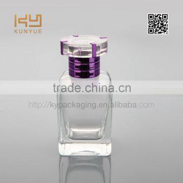 2016 pure glass rectangle perfume bottle with purple cap