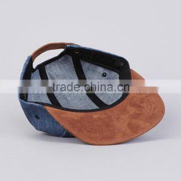 Custom Camp Woven Label Denim 5 Panel Caps Suede Brim 5 Panel Cap And Hats