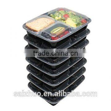 3-compartment microwave safe stackable meal prep plastic food container BPA free and FDA approval feature