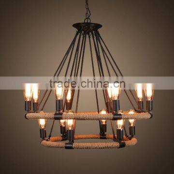 Retro Hemp Rope Filament round Chandelier