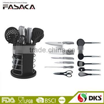 Set of 14 PCS New design cooking knife set with Hollow handle Stainless Steel with Wooden block KH1307