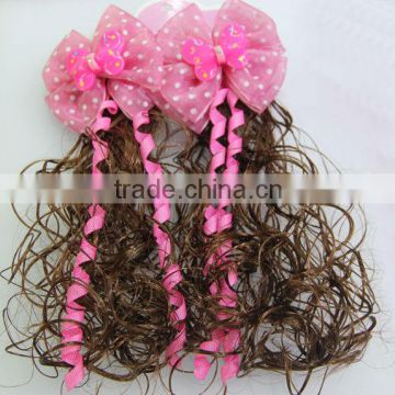 Girls Butterfly clips dots hair bow Wavy Ponytail Wigs for Child