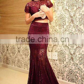 (MY3050) MARRY YOU Sexy Mermaid Lace Two Piece Evening Dress Short Sleeve