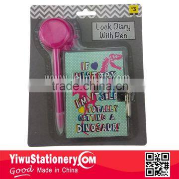 Smile Peace Printing Mini Lock Diary With Pom Pom Pen