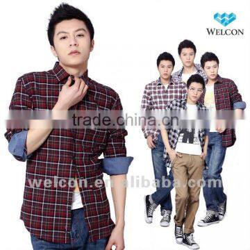 Western style new brand design 100% cotton city leisure long sleeve carbon peaching casual plaid fashion men flannel shirts