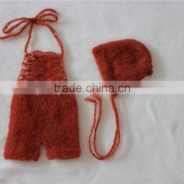 Knit Mohair Newborn Set Baby Romper And Bonnet Photo Prop