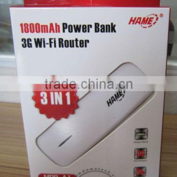 HAME MPR- A1 150Mbps 3G WiFi Router,3G Router Built-in1800mAh Lithium Battery portable power bank 3g wifi router