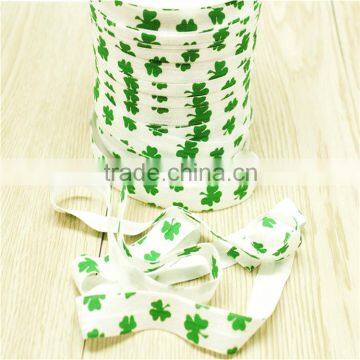 Wholesale print clover fold over elastic hair tie ,5/8'' FOE headband hairbands,50yards in spool