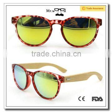 Sunglasses Bamboo Arms Plastic Frame Green Color Lenses Women Bamboo Sun Glasses