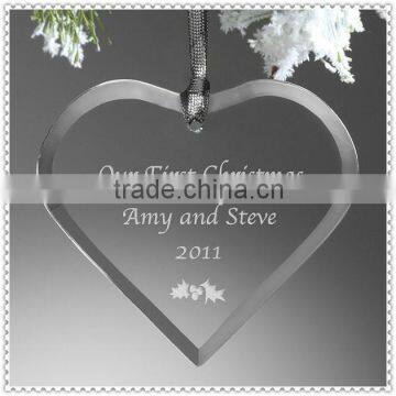 Size Customized Glass Heart Ornament For Christmas Decoration