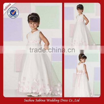 Fl08 Qrganza A-Line Floor Length Flower Girl Dress With Pink Bowknot