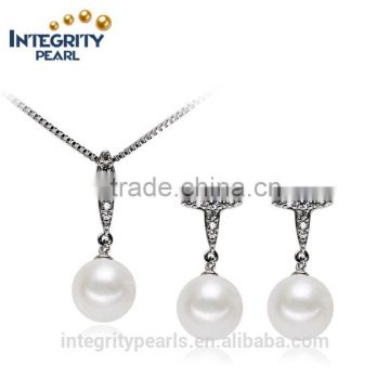 sterling silver latest design natural freshwater round pearl bride jewellery set