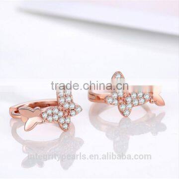 Rose Gold Pave Diamond Ear Cuff Butterfly Shaped Jewelry Wholesale 925 Silver Earring photo-2