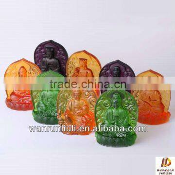 Name liuli / colored small size casting glass chinese buddha Guardian god for home display origin	GuangZhou China (Mainland)