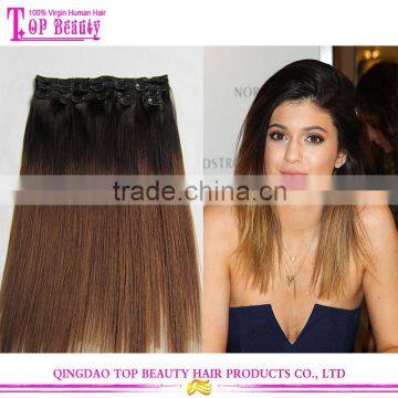 Made in China Silky Straight Two Tone Ombre Clip in Hair Extensions for White Women