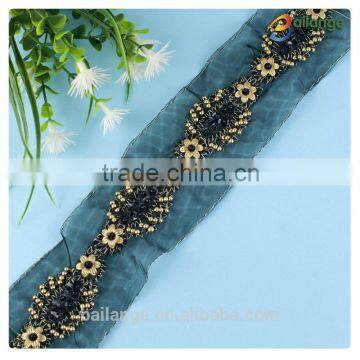 New fashion beaded trim chinese embroidery lacetrim for dress decoration