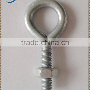 Zinc plated eye bolt hardware, nut and bolt