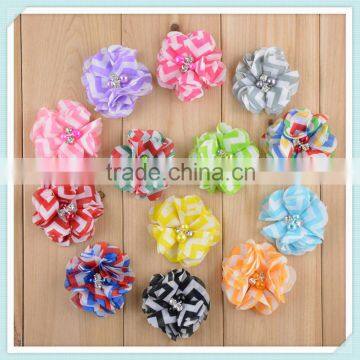 striped printed shabby flowers pearl rhinestone ceter hair flowers for babies