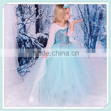 2015 NEW spring and summer hot sale elsa anna cute girls party dress snow romance princess with the Sequins Snow Queen dress