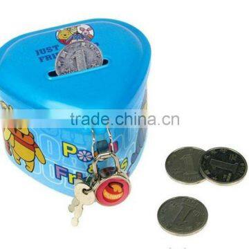 heart shape pritn and colorful size:81*81*62mm with lock coin bank