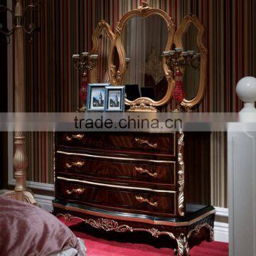 New classical solid wood cabinet hand carved chest of three drawers with mirror