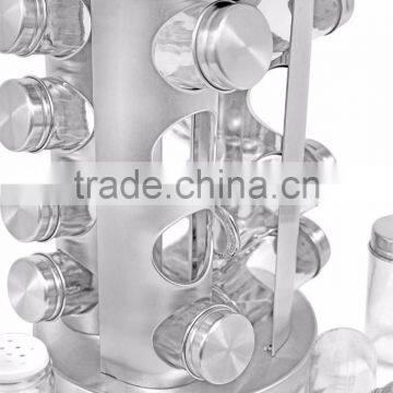 12 Jars Glass Condiment Kitchen Set Stainless Steel Revolving Spice Rack Set photo-5