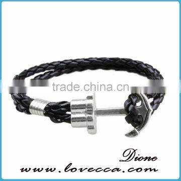 Custom Handmade Mens Genuine Braided Leather Stainless Steel Hook Anchor Bracelet photo-4