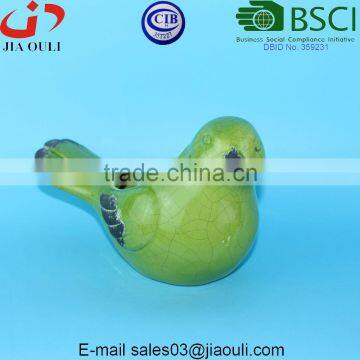 BSCI Factory ceramic bird Figurines, crakle glazed green bird flower pot