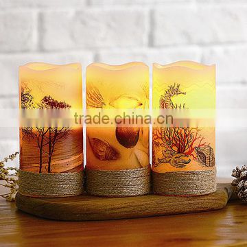 Flameless LED Summer Decorative Pillar Candles With Hemp Rope