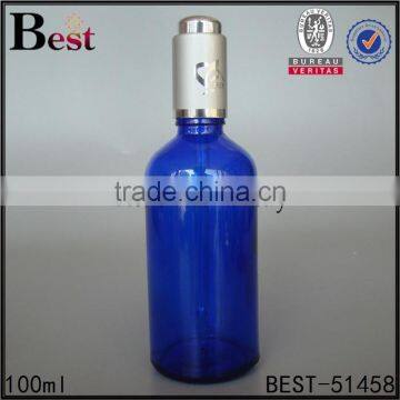 Good Quality Green Blue White Empty Essential Oil 100 ml Glass Bottle Aluminun Press Pump Screen Printing Hot Stamping Cosmetics photo-3