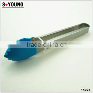 14025 Leaf Shape Silicone Kitchen and Barbecue Grill Tongs Cooking Stainless Steel Handle Food Tong photo-4