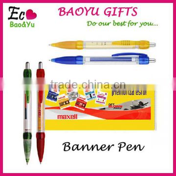 China Factory Direct Sale Costom Plastic Pen, Pull Out Banner pen, Advertising Benner Ball Pen