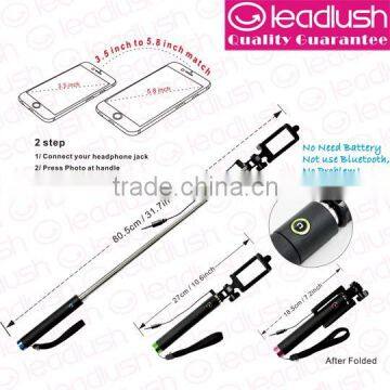 Wired selfie stick monopod with folded head