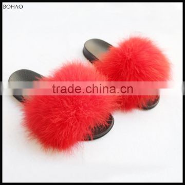 Pretty Nice Style Long Pile Women Ostrich Fur Slippers For Spring Summer