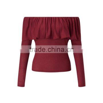 Guangzhou Clothing Long Sleeve off Shoulder Ruffle Knit Top Latest Saree Blouse Designs photo-4