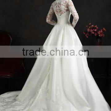 Elegant High Neck Muslim Lace Long Sleeve off White Wedding Dress photo-2