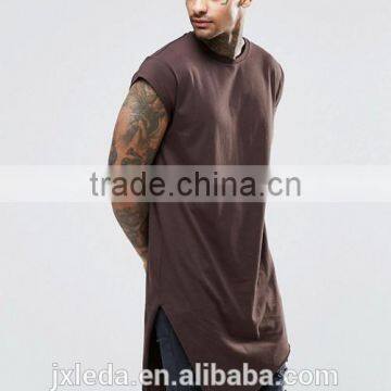 Hip hop fashion men longline cap sleeve asymmetric hem blank t-shirts wholesale